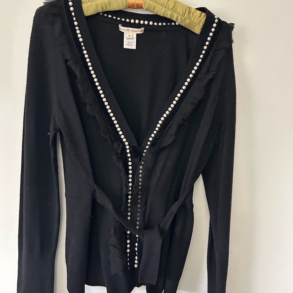Nanette Lepore Black Cardigan with Pearl Accents